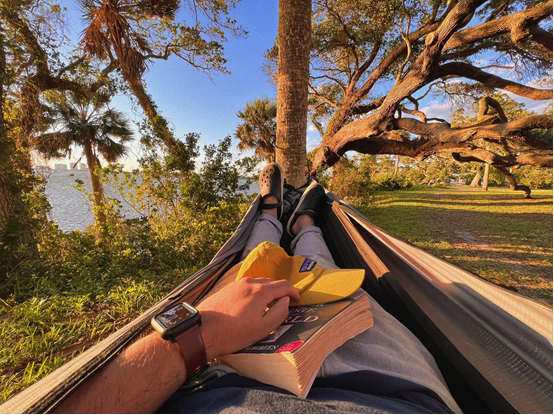 Chilling with book in hands