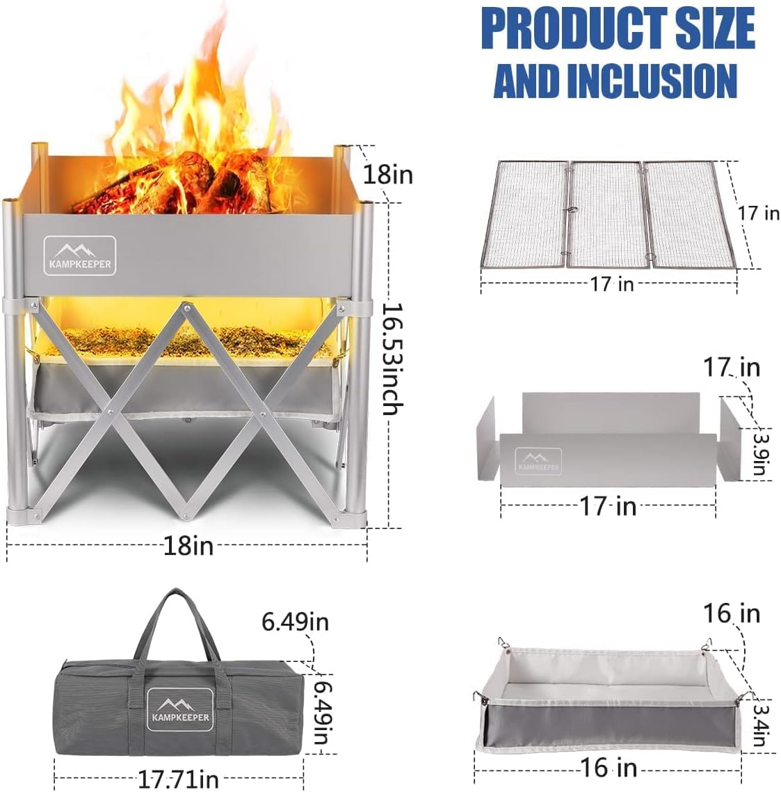 18" Portable Outdoor Fire Pit | Stainless Steel Pop - Up Fireplace - CAMPROS CP