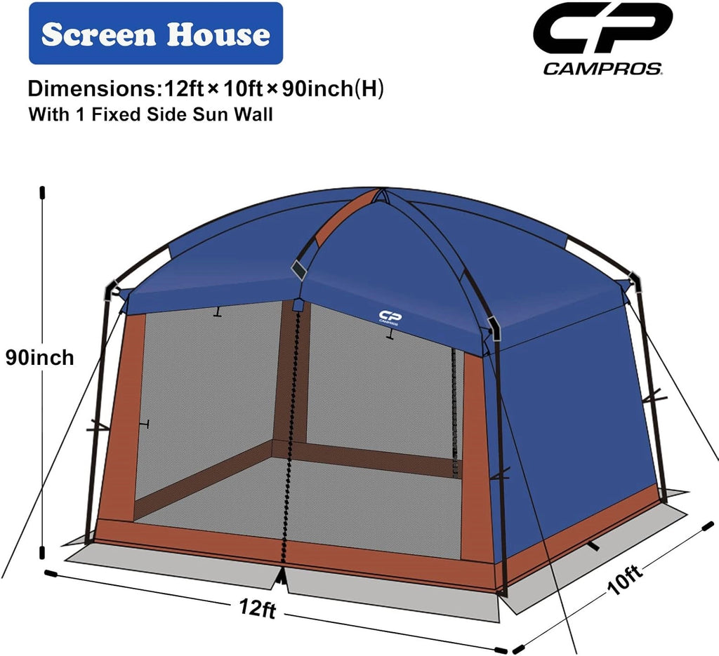 CAMPROS CP 12' × 10' Screen House Tent with Sidewall, 90-Inch Outdoor Screen Shelter for Camping, Patio and Backyard
