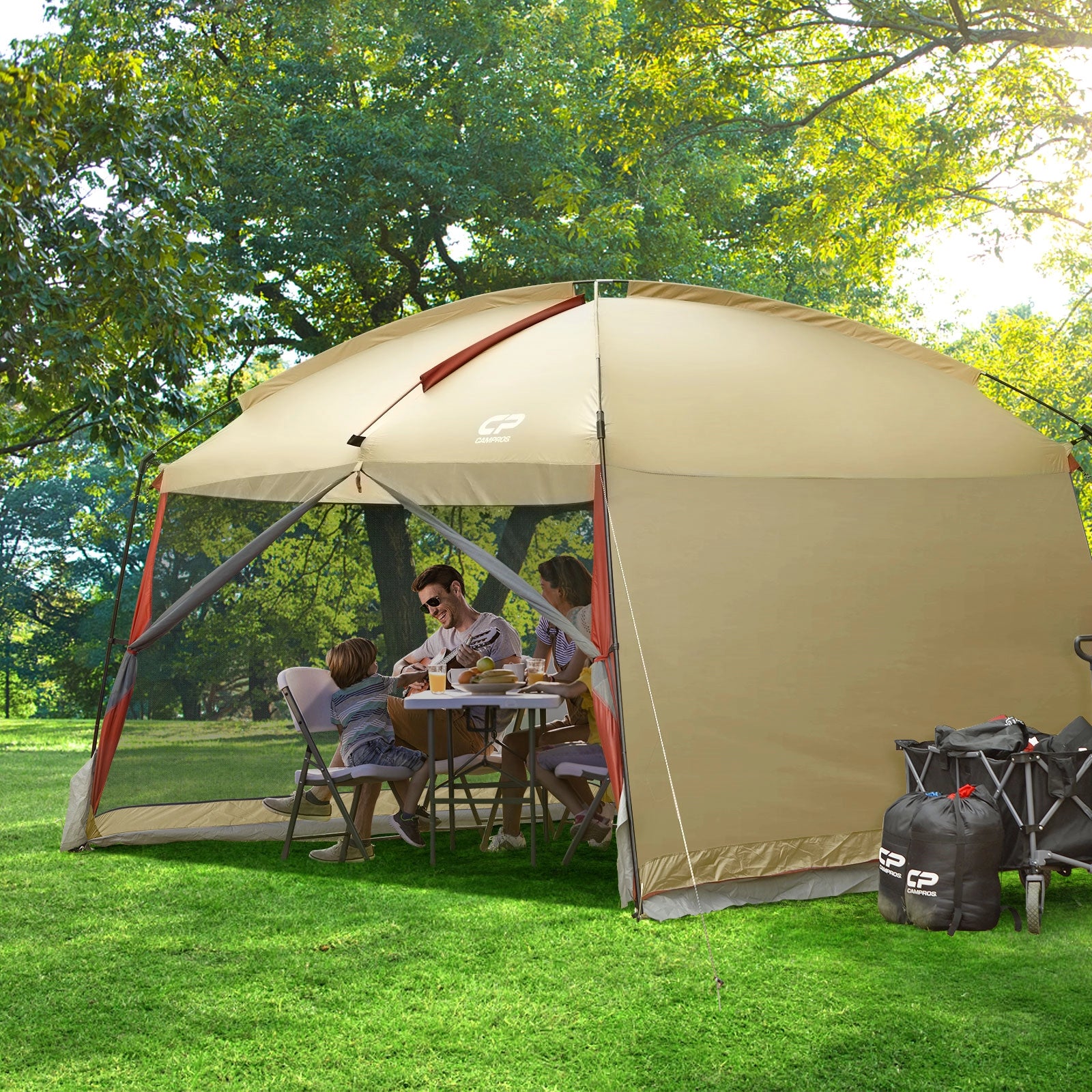 CAMPROS CP 12' × 10' Screen House Tent with Sidewall, 90-Inch Outdoor Screen Shelter for Camping, Patio and Backyard