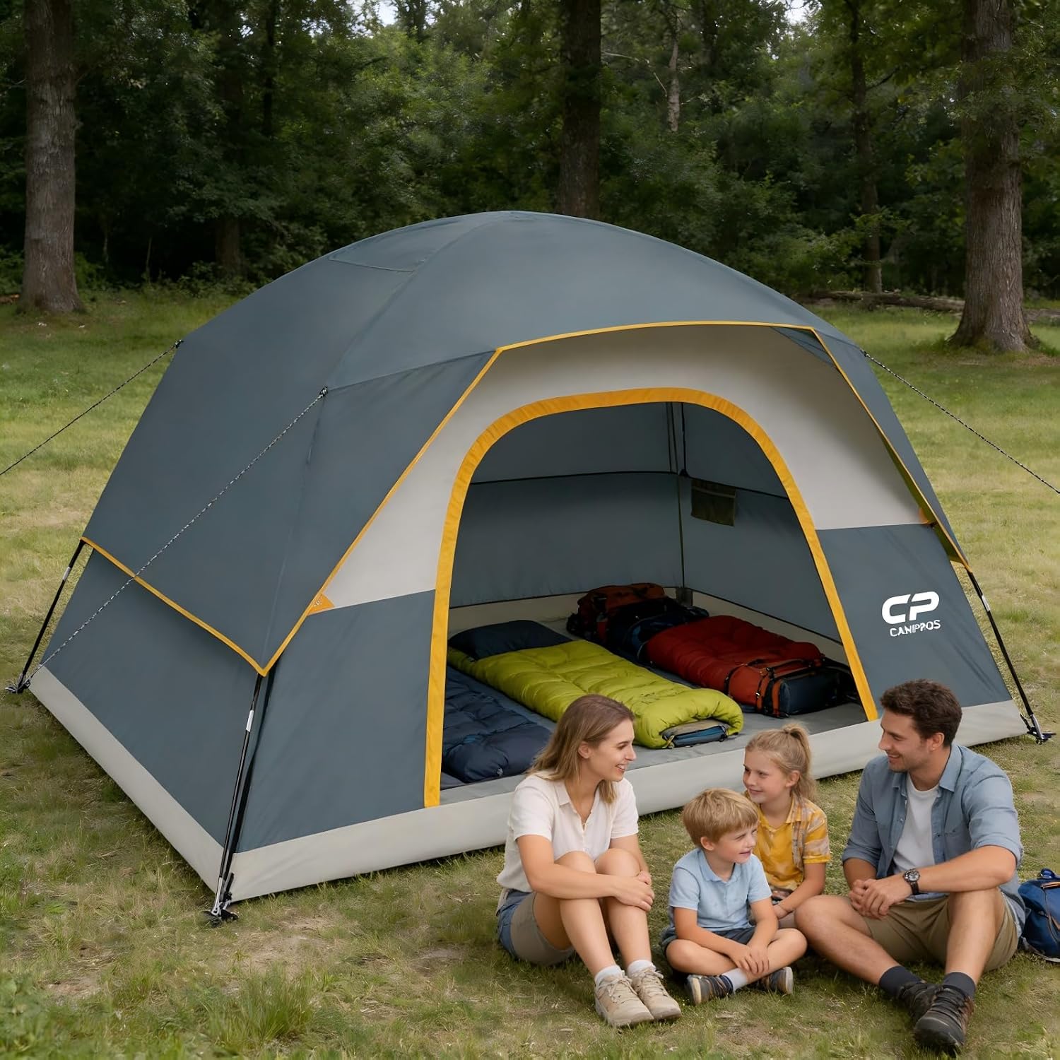 6 Person Camping Tent, Waterproof Windproof Easy Setup Dome Tent - CAMPROS CP