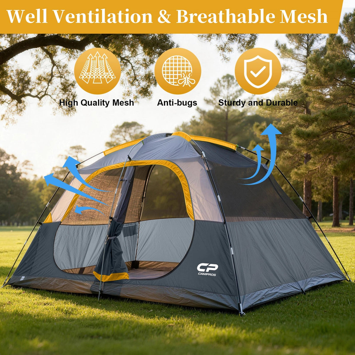 6/8 Person Family Camping Tent, Waterproof & Easy Setup Outdoor Dome Tent - CAMPROS CP