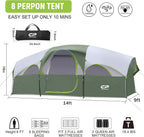 8 Person Camping Tent | 2 Rooms