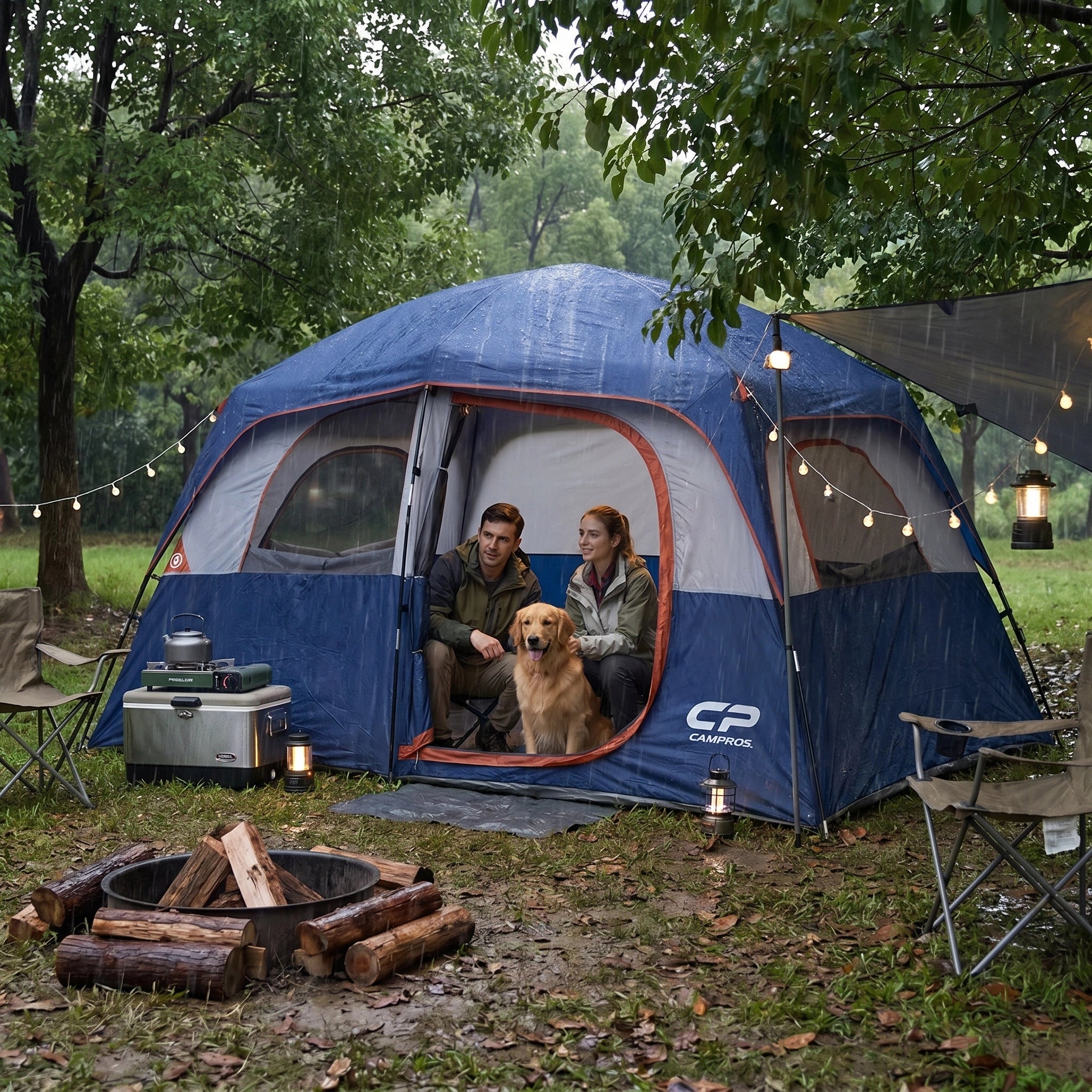 CAMPROS CP 6-Person Family Camping Tent | Rainproof Durable Dome Tent with Large Mesh Windows, 72in Center Height