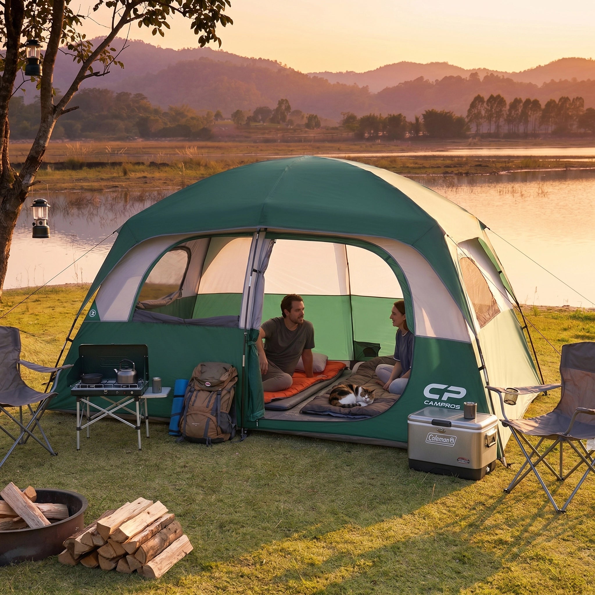 CAMPROS CP 6-Person Family Camping Tent | Rainproof Durable Dome Tent with Large Mesh Windows, 72in Center Height