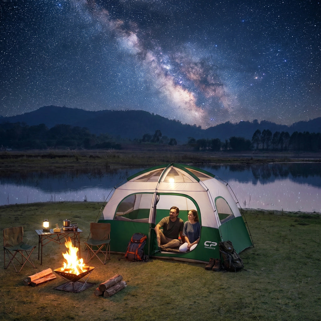 CAMPROS CP 6-Person Family Camping Tent | Rainproof Durable Dome Tent with Large Mesh Windows, 72in Center Height