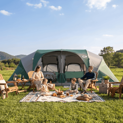 CAMPROS CP 12-Person Family Camping Tent | Rainproof Durable 3-Room Dome Tent for Big Families, Quick 10-Min Setup - CAMPROS CP