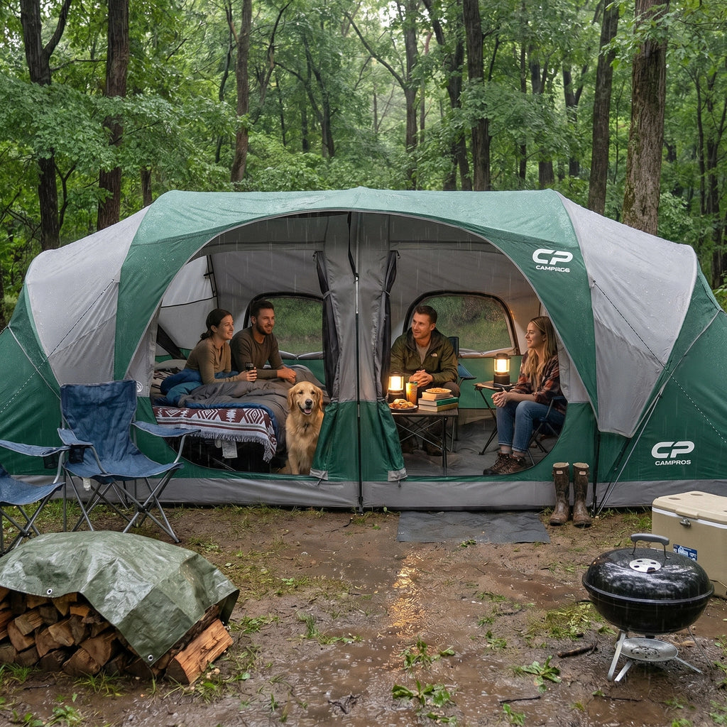 CAMPROS CP 12-Person Family Camping Tent | Rainproof Durable 3-Room Dome Tent for Big Families, Quick 10-Min Setup - CAMPROS CP