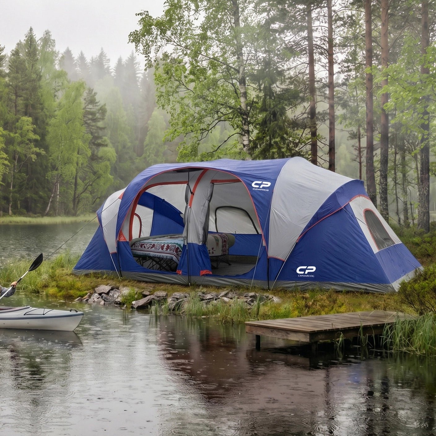 CAMPROS CP 12-Person Family Camping Tent | Rainproof Durable 3-Room Dome Tent for Big Families, Quick 10-Min Setup - CAMPROS CP