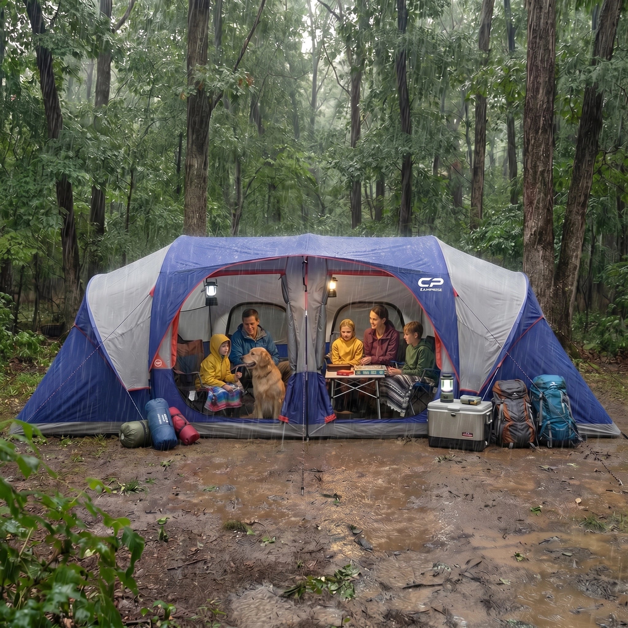 CAMPROS CP 12-Person Family Camping Tent | Rainproof Durable 3-Room Dome Tent for Big Families, Quick 10-Min Setup - CAMPROS CP