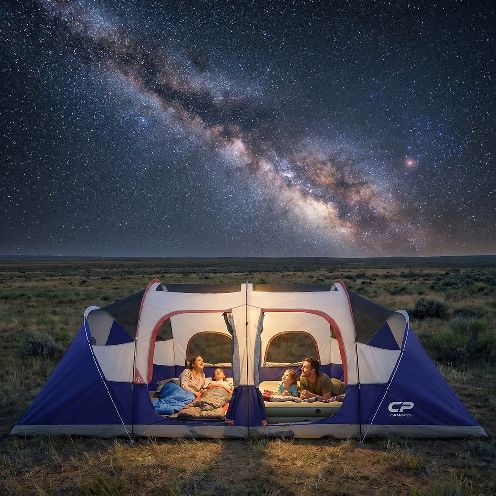 CAMPROS CP 12-Person Family Camping Tent | Rainproof Durable 3-Room Dome Tent for Big Families, Quick 10-Min Setup - CAMPROS CP