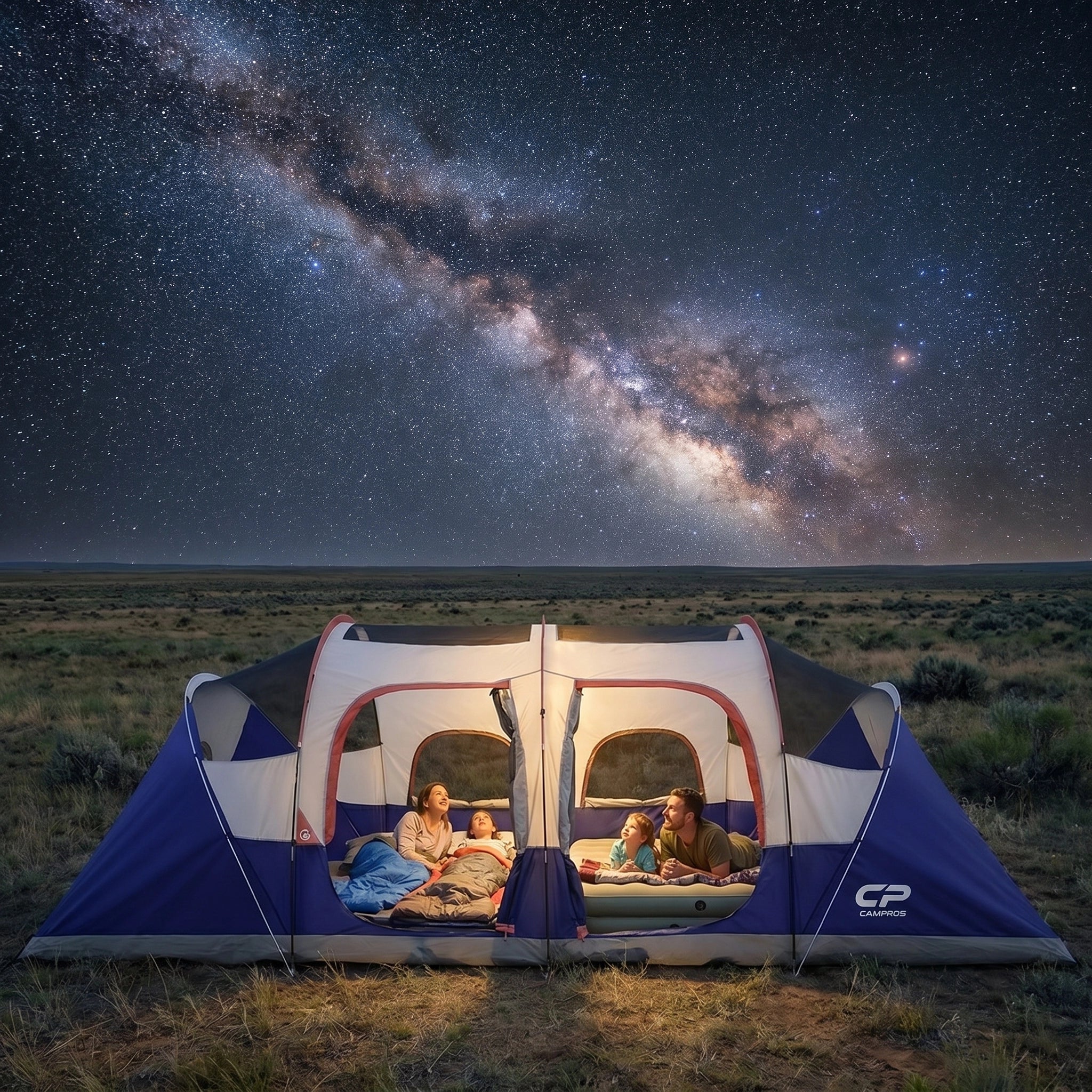 CAMPROS CP 12-Person Family Camping Tent | Rainproof Durable 3-Room Dome Tent for Big Families, Quick 10-Min Setup - CAMPROS CP