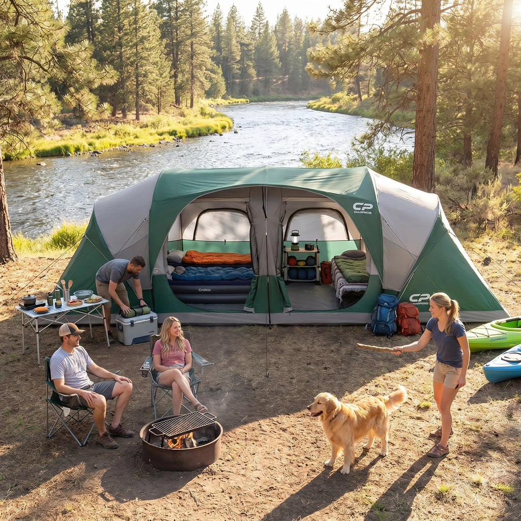 CAMPROS CP 12-Person Family Camping Tent | Rainproof Durable 3-Room Dome Tent for Big Families, Quick 10-Min Setup - CAMPROS CP
