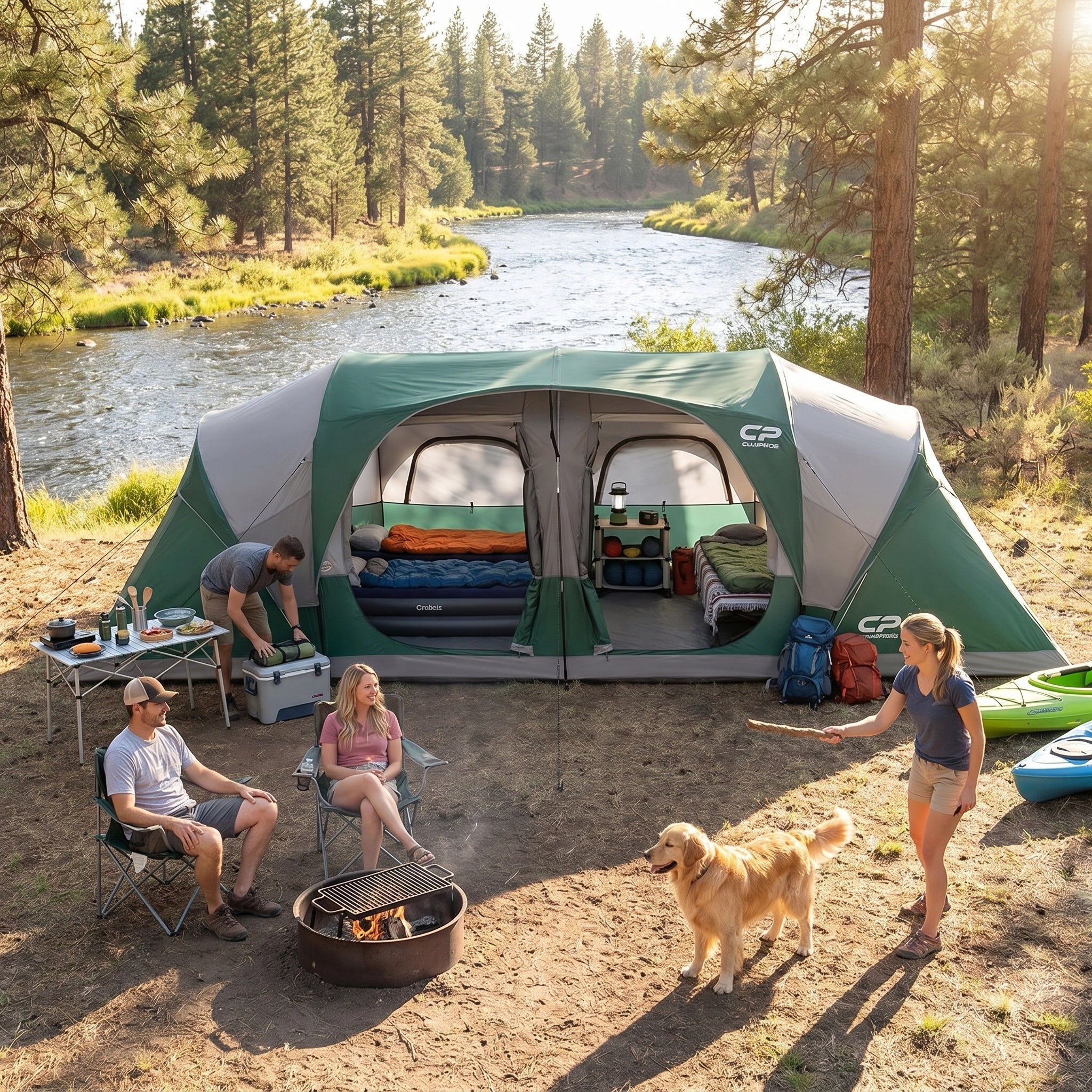 CAMPROS CP 12-Person Family Camping Tent | Rainproof Durable 3-Room Dome Tent for Big Families, Quick 10-Min Setup - CAMPROS CP