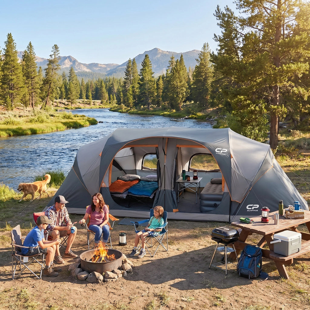 CAMPROS CP 12-Person Family Camping Tent | Rainproof Durable 3-Room Dome Tent for Big Families, Quick 10-Min Setup - CAMPROS CP