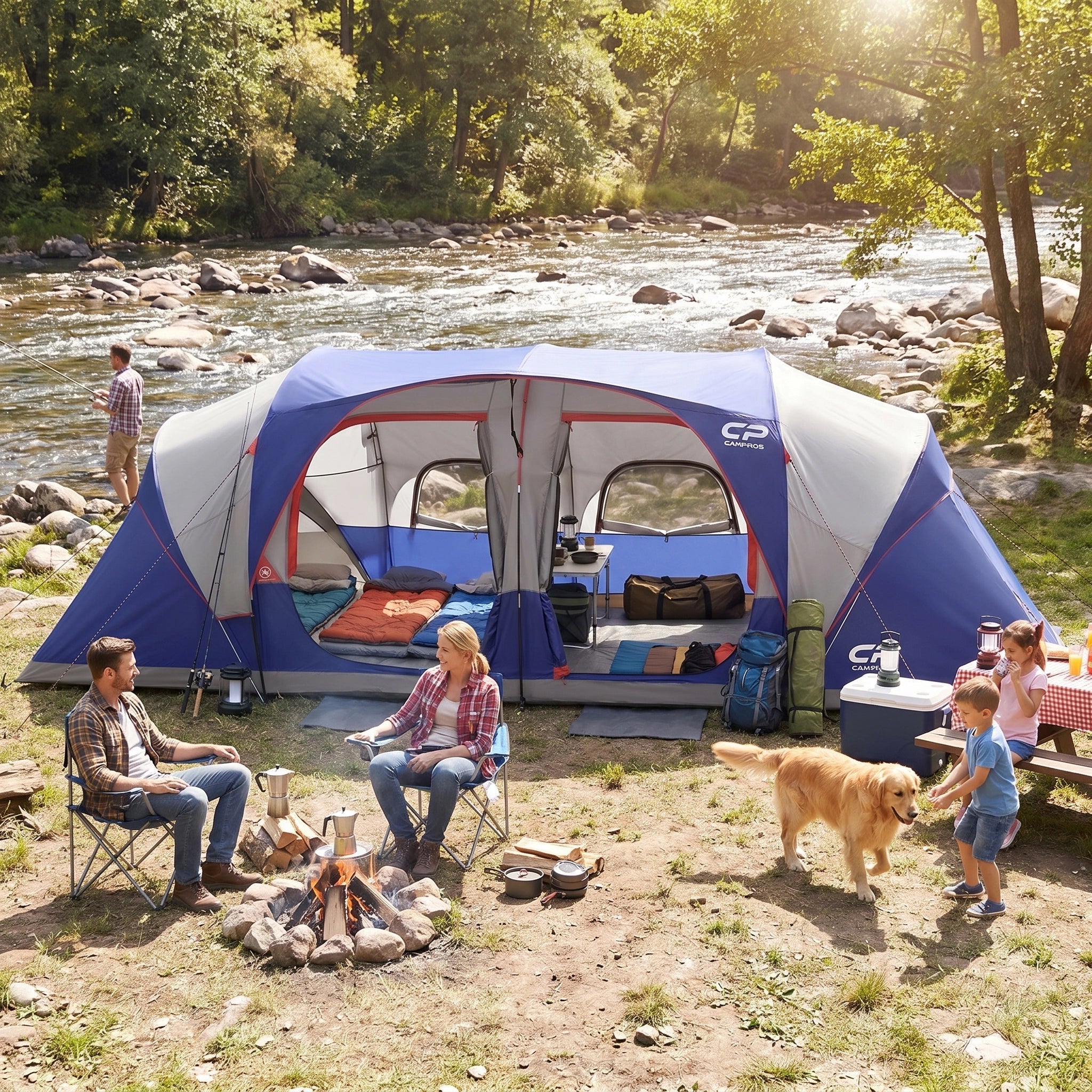 CAMPROS CP 12-Person Family Camping Tent | Large 3-Room Rainproof Tent