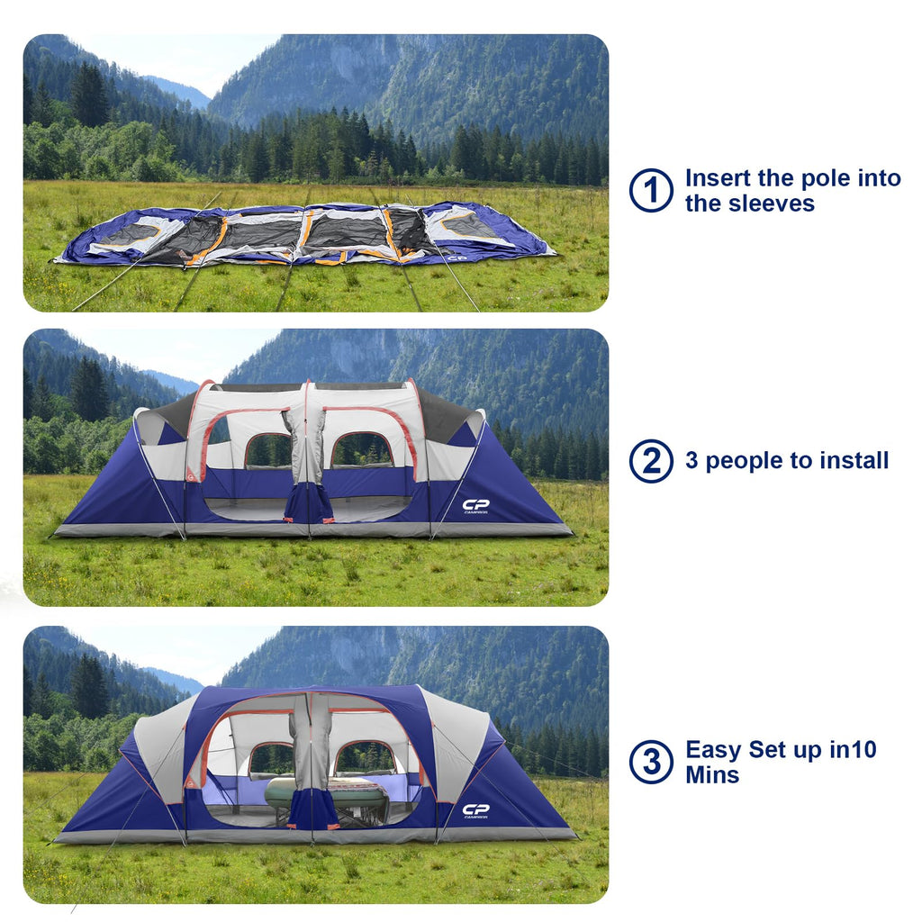 CAMPROS CP 12 - Person Family Tent with 3 Private Rooms | 20' x 9' x 72"H Large Camping Tent | Amazon Best Seller - CAMPROS CP