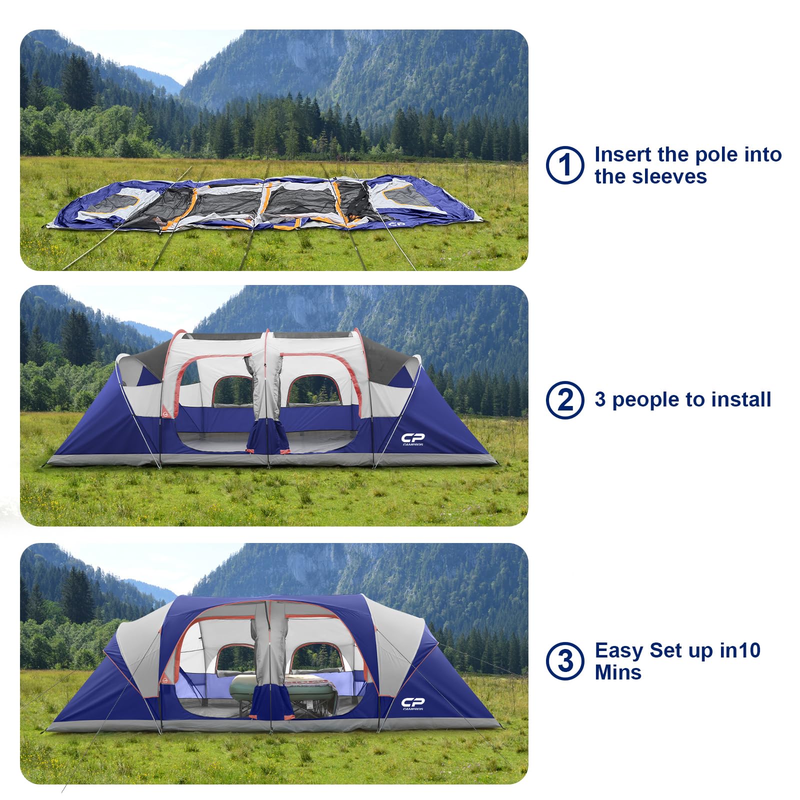 CAMPROS CP 12 - Person Family Tent with 3 Private Rooms | 20' x 9' x 72"H Large Camping Tent | Amazon Best Seller - CAMPROS CP
