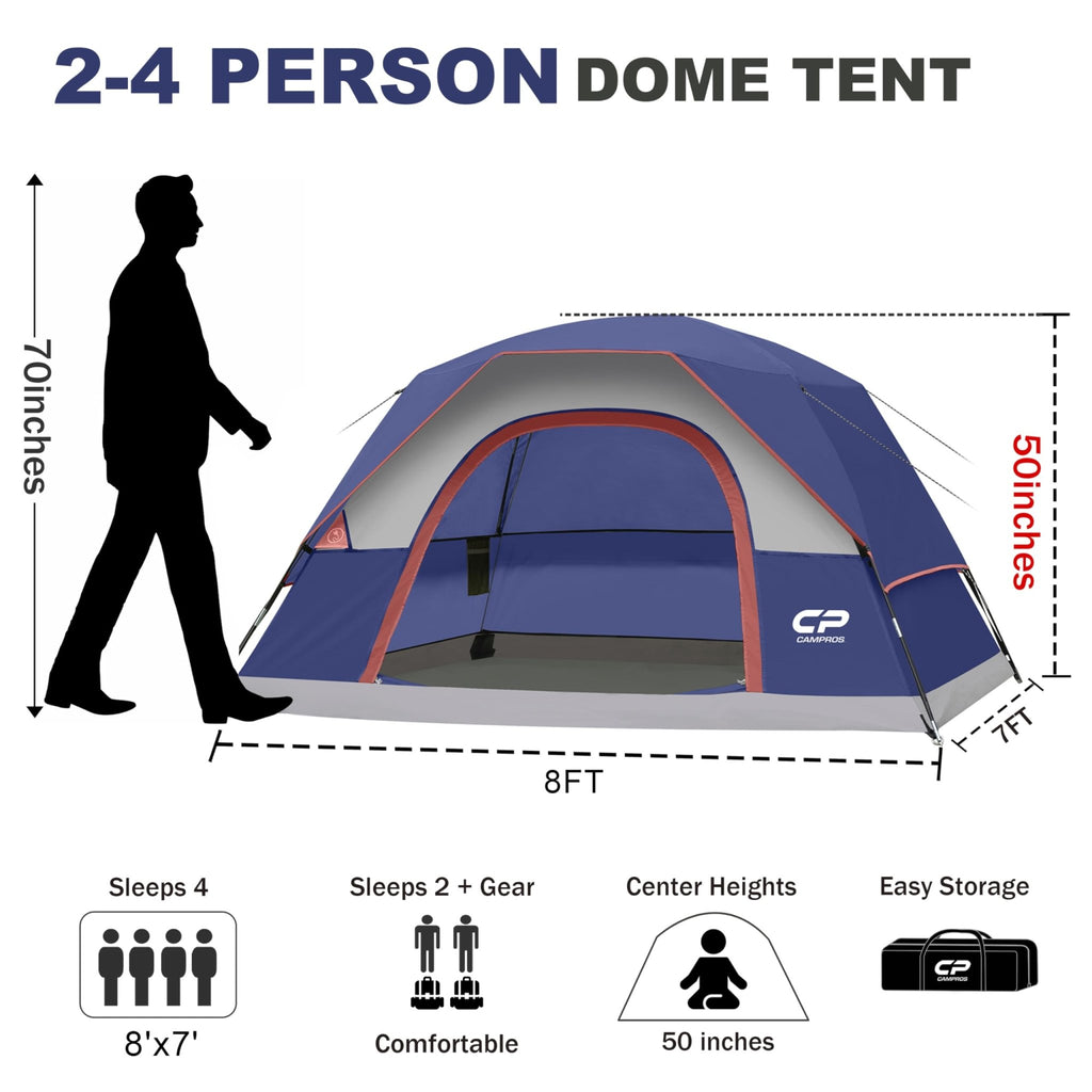 CAMPROS CP 4-Person Family Camping Tent | Rainproof Durable Dome Tent with Mesh Roof for Stargazing, Lightweight 8.2lbs