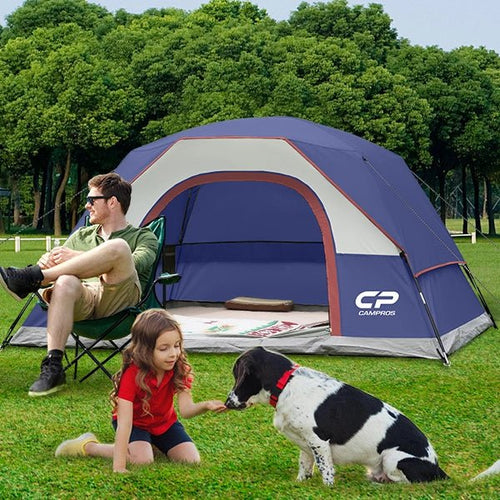 CAMPROS CP 4-Person Family Camping Tent | Rainproof Durable Dome Tent with Mesh Roof for Stargazing, Lightweight 8.2lbs - Camping Tents - CAMPROS CP