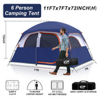 CAMPROS CP 6-Person Family Camping Tent | Rainproof Durable Dome Tent with Large Mesh Windows, 72in Center Height - Camping Tents - CAMPROS CP