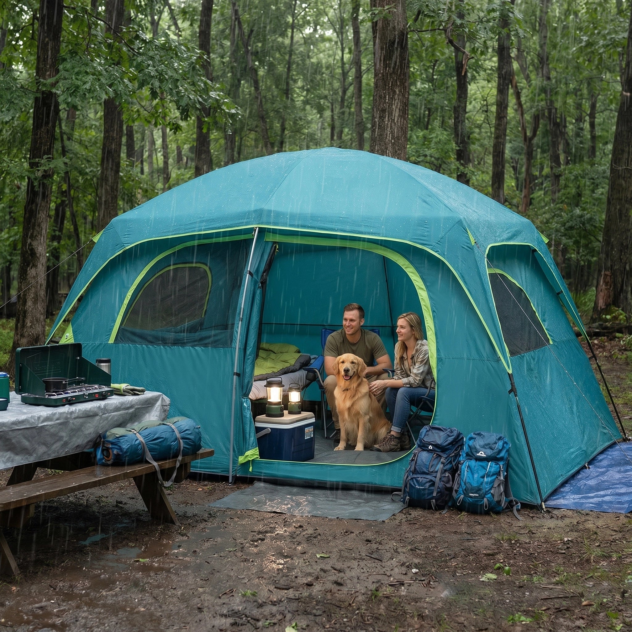 CAMPROS CP 6-Person Family Camping Tent | Rainproof Durable Dome Tent with Large Mesh Windows, 72in Center Height - Camping Tents - CAMPROS CP