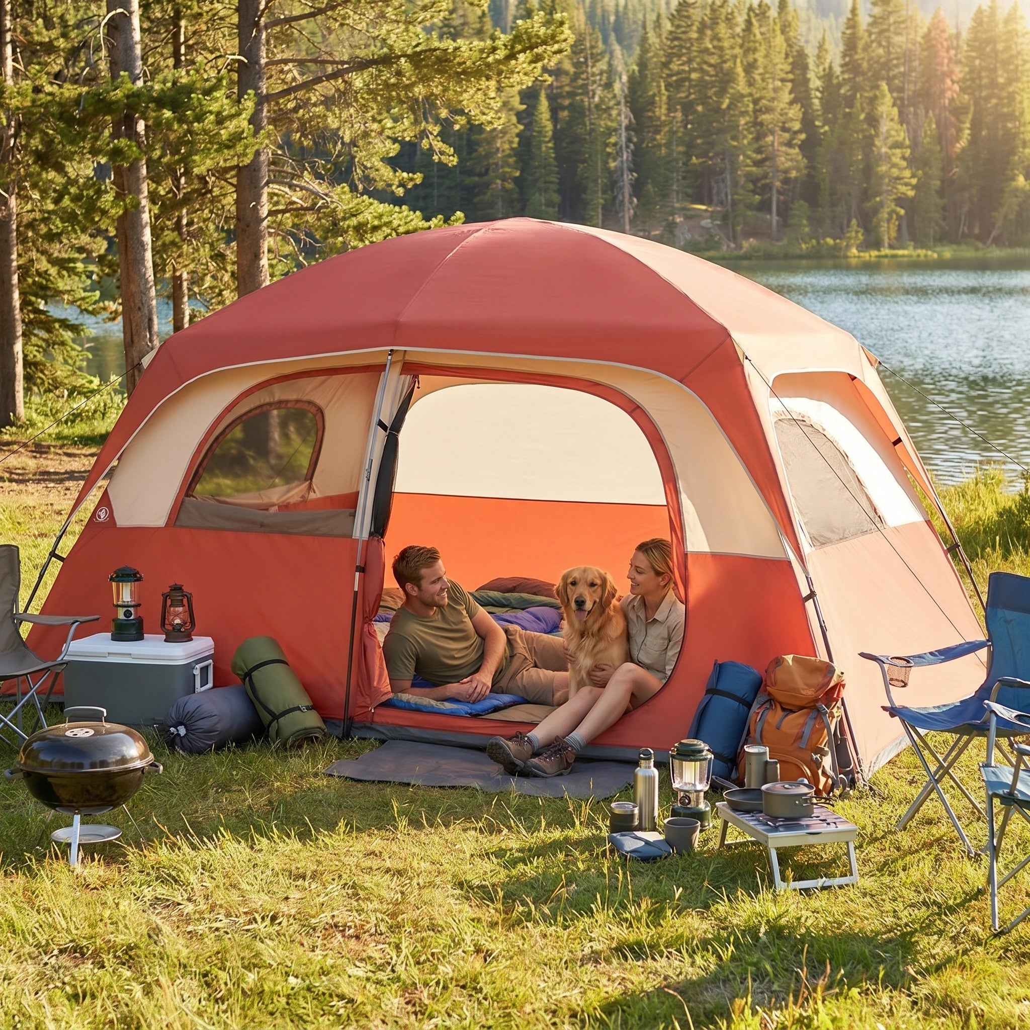 CAMPROS CP 6-Person Family Camping Tent | Rainproof Durable Dome Tent with Large Mesh Windows, 72in Center Height - Camping Tents - CAMPROS CP