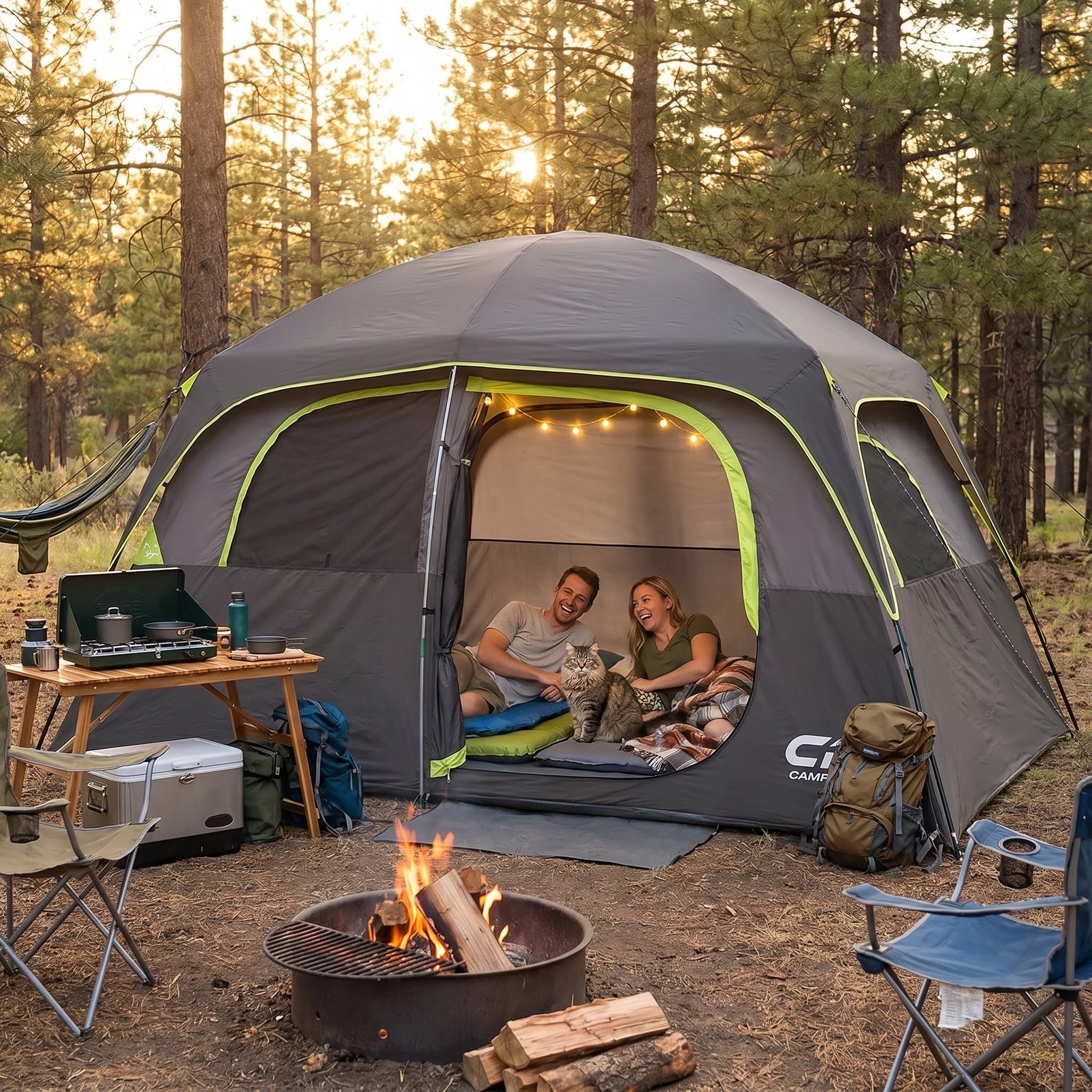CAMPROS CP 6-Person Family Camping Tent | Rainproof Durable Dome Tent with Large Mesh Windows, 72in Center Height - Camping Tents - CAMPROS CP