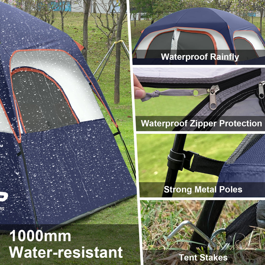 CAMPROS CP 6 - Person Family Camping Tent - Top - Rated Upgraded Waterproof Dome Tent with Rainfly - Camping Tents - CAMPROS CP