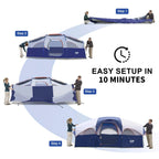 CAMPROS CP 8-Person Family Camping Tent | Rainproof Heavy Duty 2-Room Dome Tent, Easy 5-Min Setup - Camping Tents - CAMPROS CP
