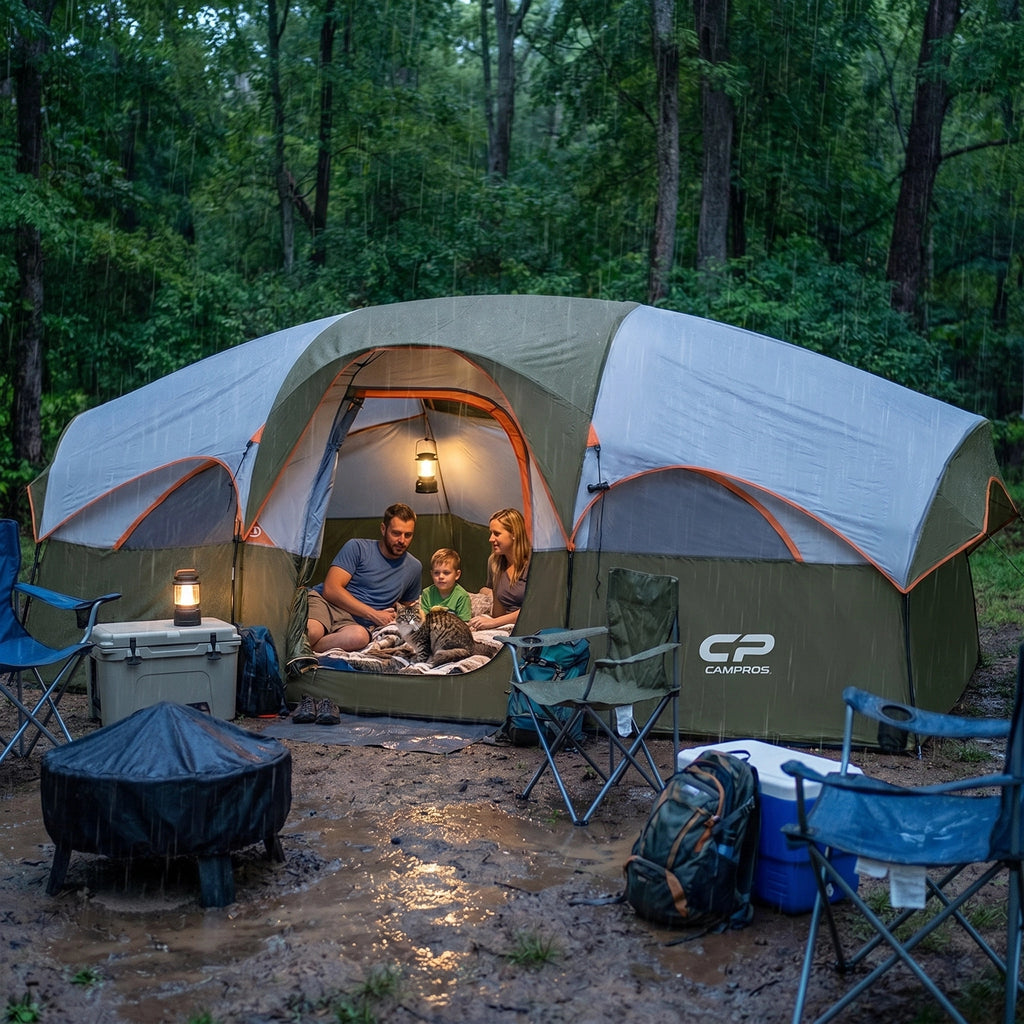 CAMPROS CP 8-Person Family Camping Tent | Rainproof Heavy Duty 2-Room Dome Tent, Easy 5-Min Setup - Camping Tents - CAMPROS CP