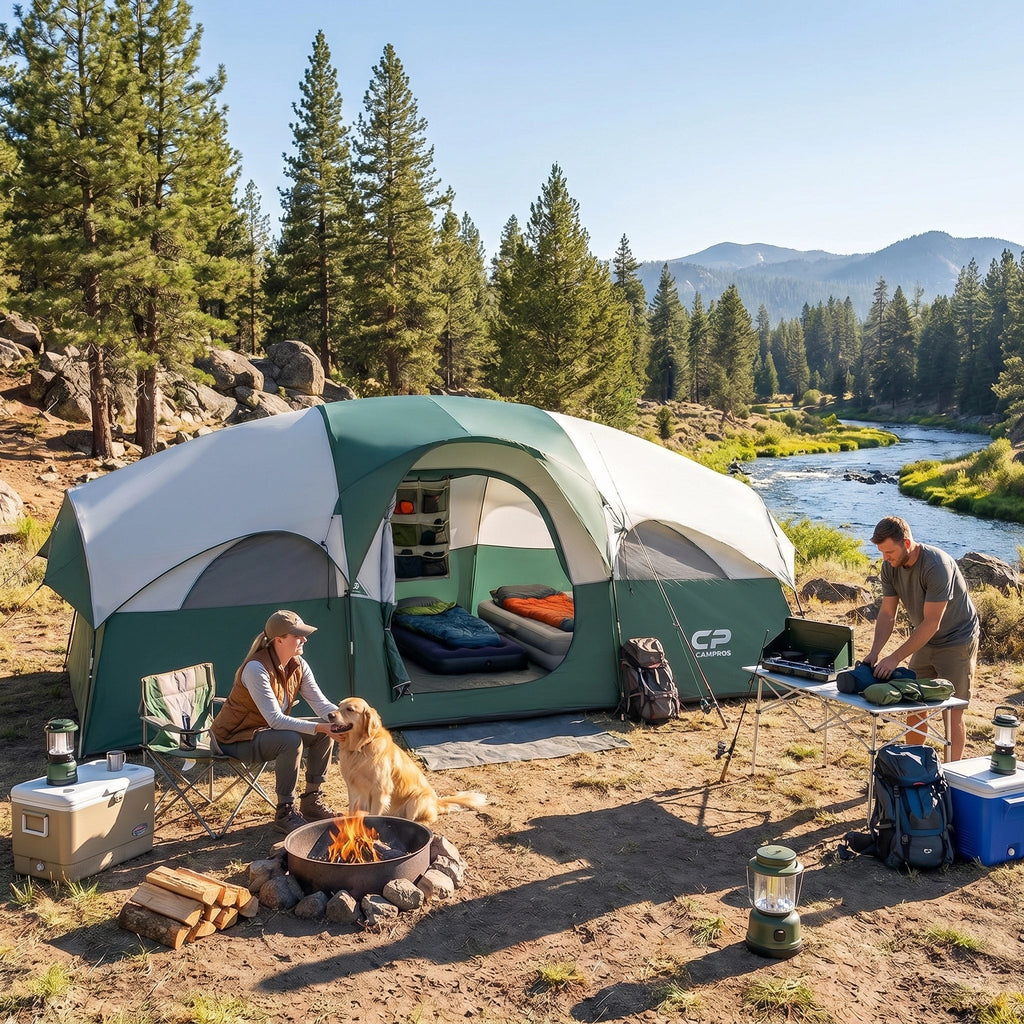 CAMPROS CP 8-Person Family Camping Tent | Rainproof Heavy Duty 2-Room Dome Tent, Easy 5-Min Setup - Camping Tents - CAMPROS CP