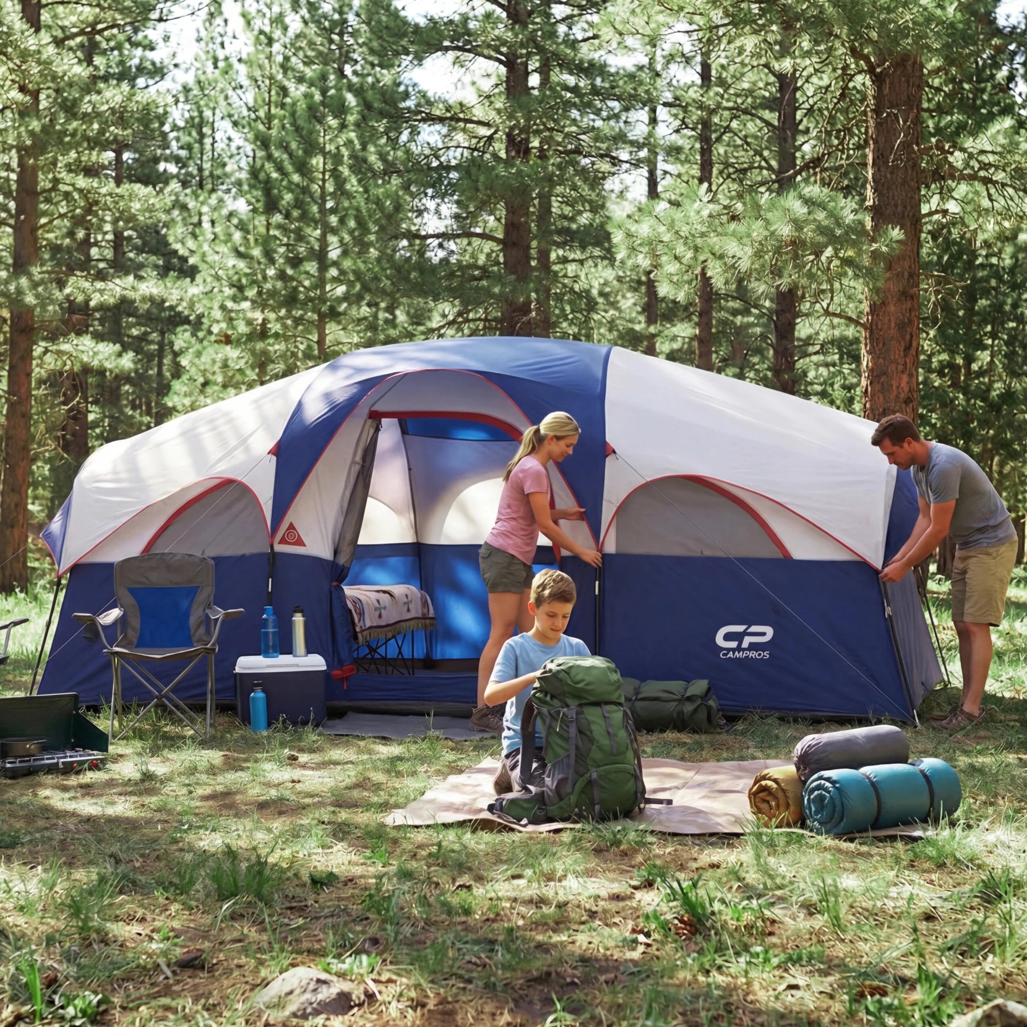 CAMPROS CP 8-Person Family Camping Tent | Rainproof Heavy Duty 2-Room Dome Tent, Easy 5-Min Setup - Camping Tents - CAMPROS CP