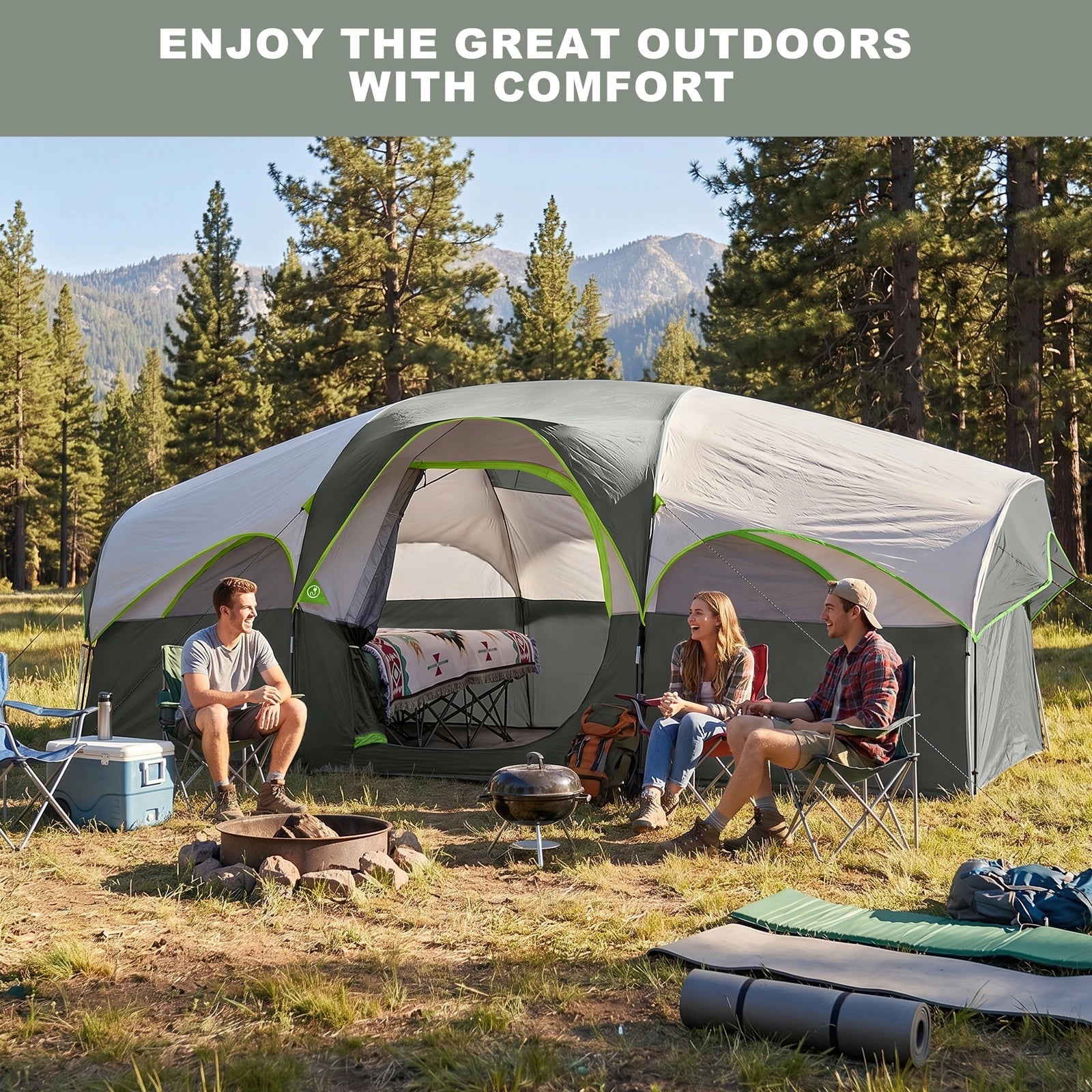 CAMPROS CP 8-Person Family Camping Tent | Rainproof Heavy Duty 2-Room Dome Tent, Easy 5-Min Setup - Camping Tents - CAMPROS CP