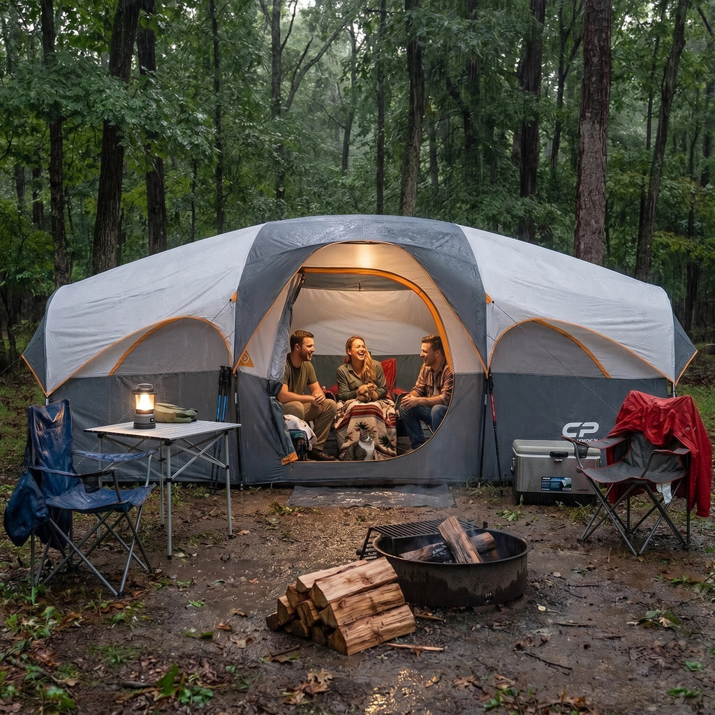 CAMPROS CP 8-Person Family Camping Tent | Rainproof Heavy Duty 2-Room Dome Tent, Easy 5-Min Setup - Camping Tents - CAMPROS CP