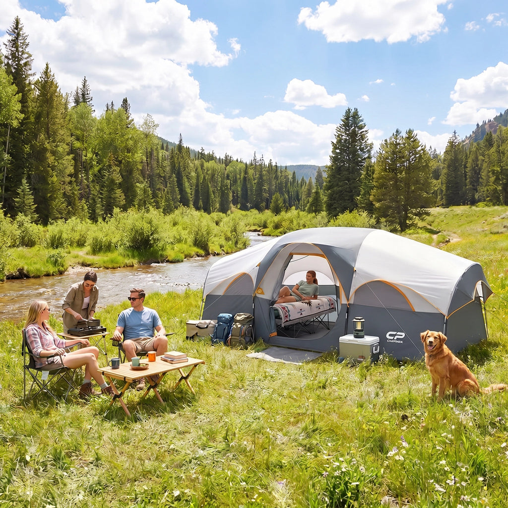 CAMPROS CP 8-Person Family Camping Tent | Rainproof Heavy Duty 2-Room Dome Tent, Easy 5-Min Setup - Camping Tents - CAMPROS CP