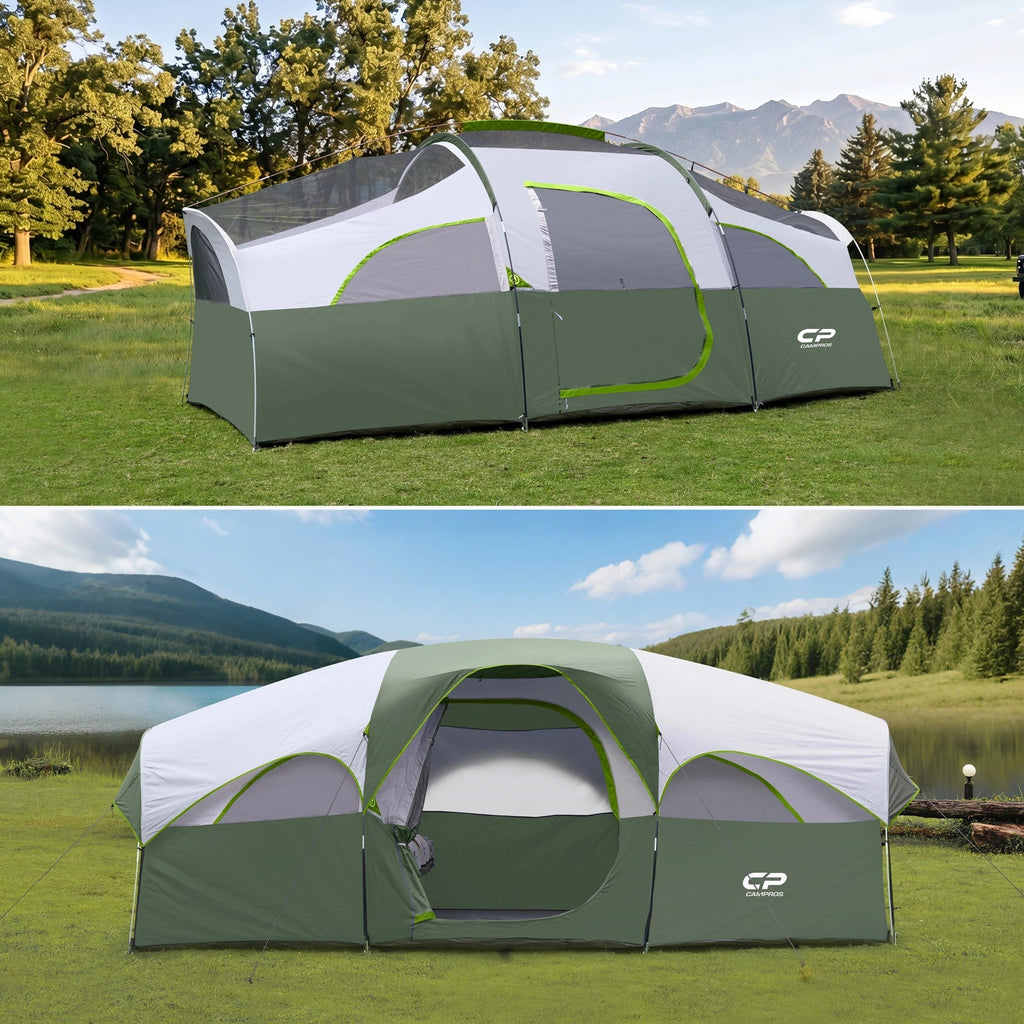 CAMPROS CP 8-Person Family Camping Tent | Rainproof Heavy Duty 2-Room Dome Tent, Easy 5-Min Setup - Camping Tents - CAMPROS CP
