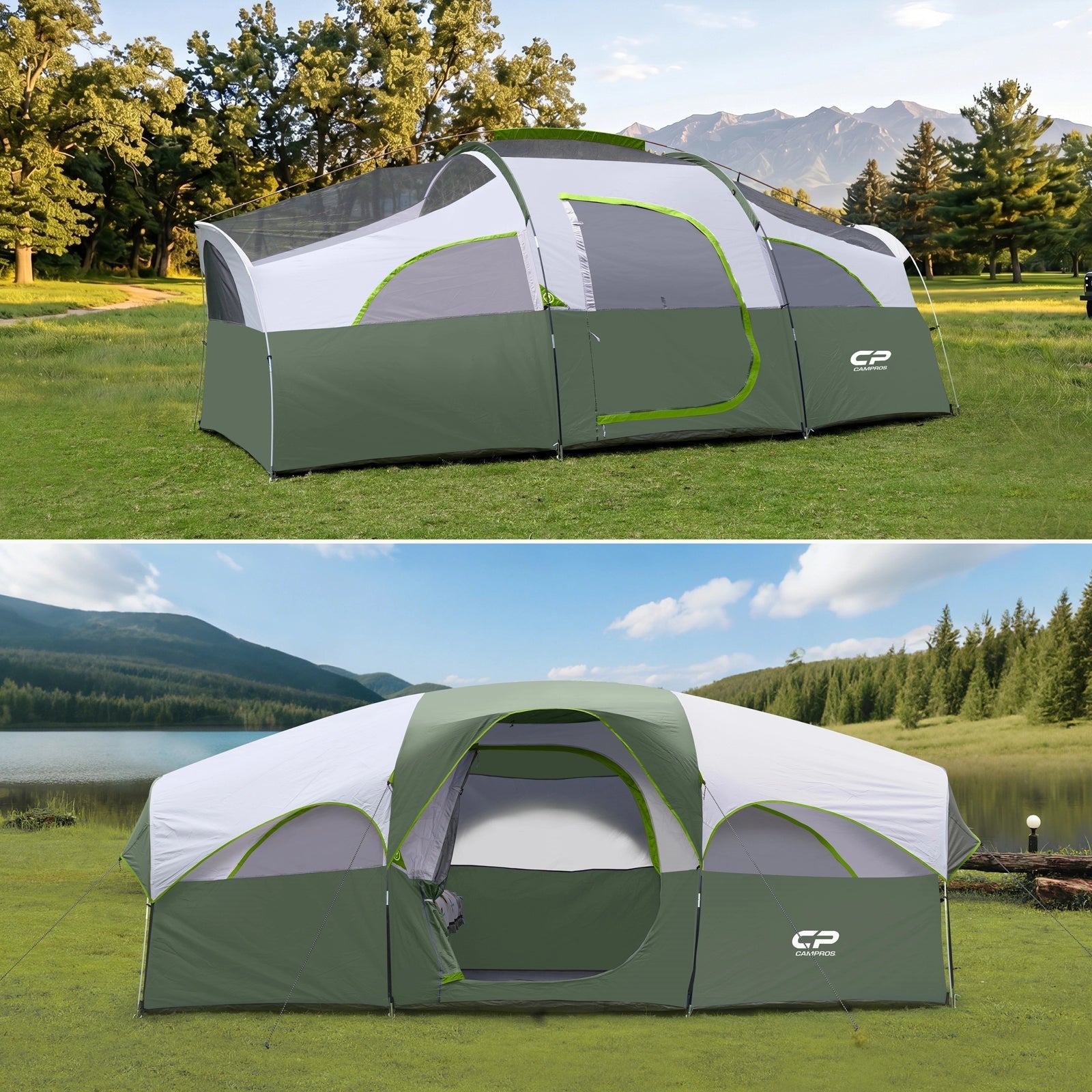 CAMPROS CP 8-Person Family Camping Tent | Rainproof Heavy Duty 2-Room Dome Tent, Easy 5-Min Setup - Camping Tents - CAMPROS CP