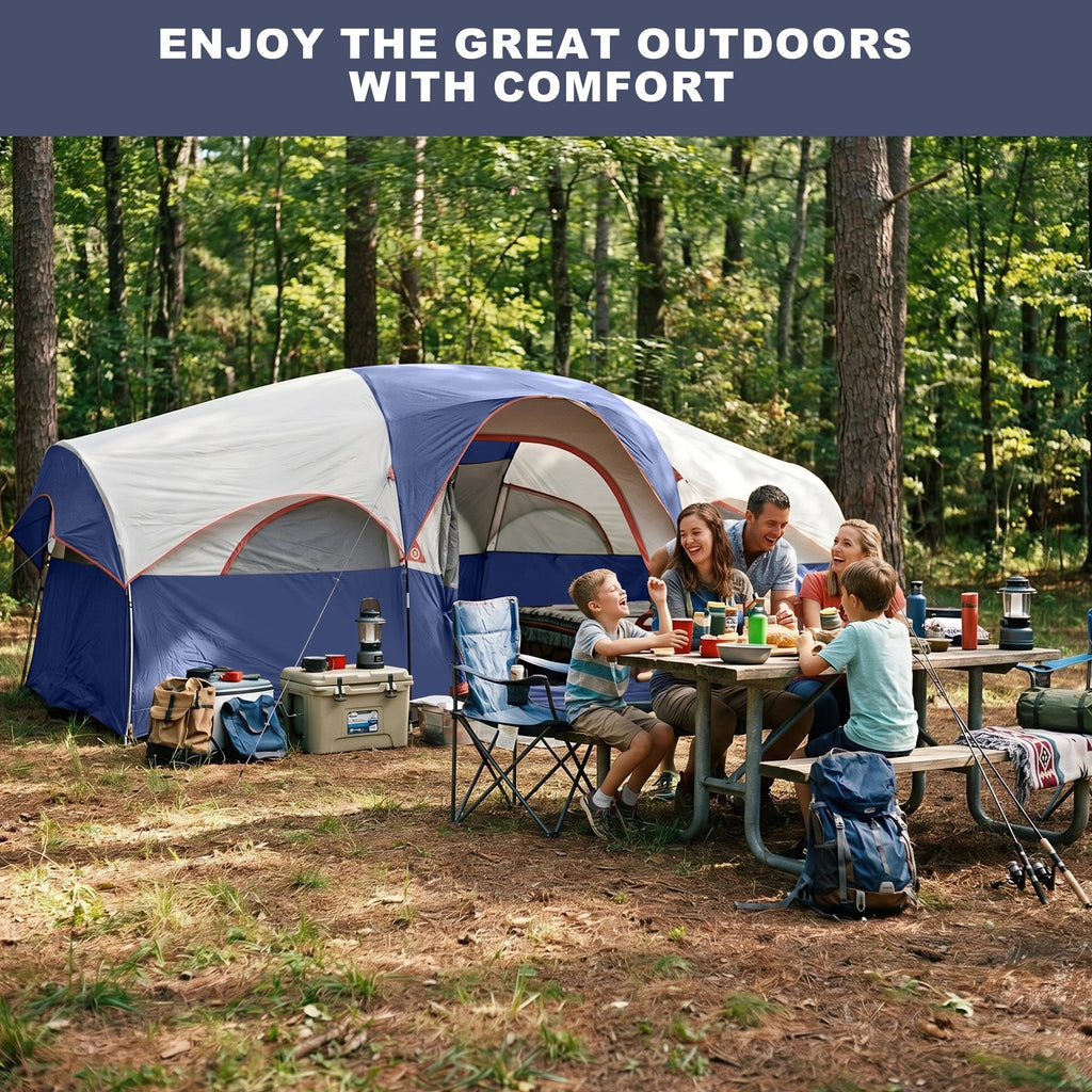 CAMPROS CP 8-Person Family Camping Tent | Rainproof Heavy Duty 2-Room Dome Tent, Easy 5-Min Setup - Camping Tents - CAMPROS CP