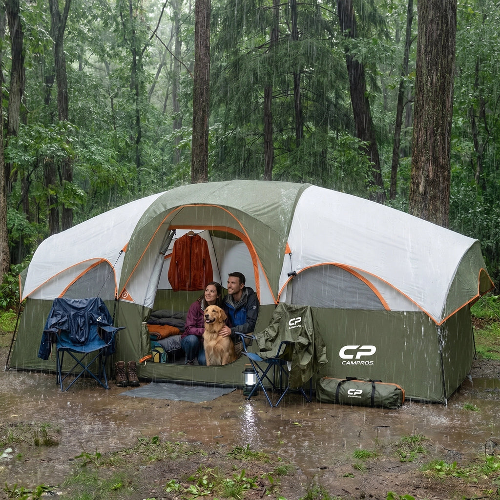 CAMPROS CP 8-Person Family Camping Tent | Rainproof Heavy Duty 2-Room Dome Tent, Easy 5-Min Setup - Camping Tents - CAMPROS CP