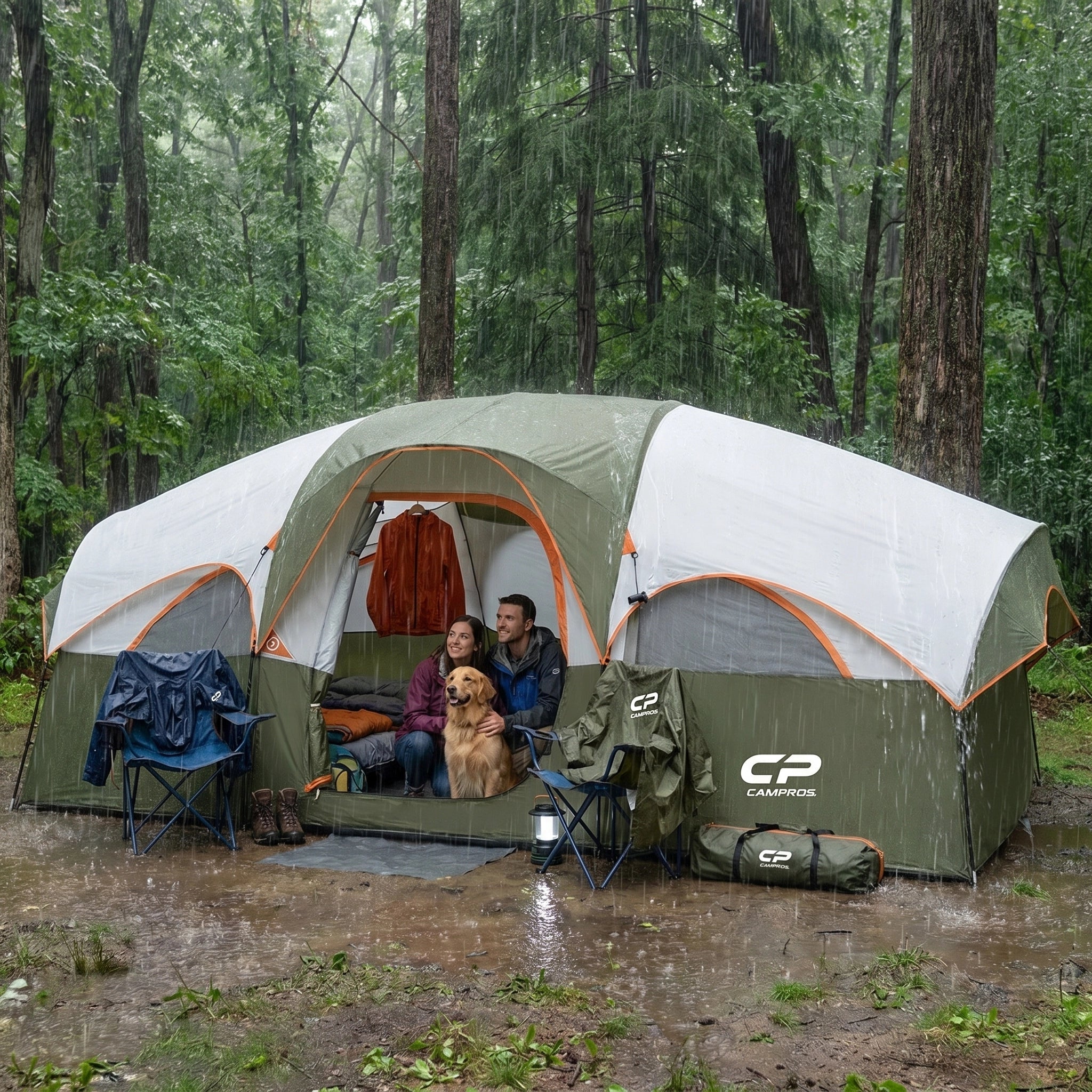 CAMPROS CP 8-Person Family Camping Tent | Rainproof Heavy Duty 2-Room Dome Tent, Easy 5-Min Setup - Camping Tents - CAMPROS CP