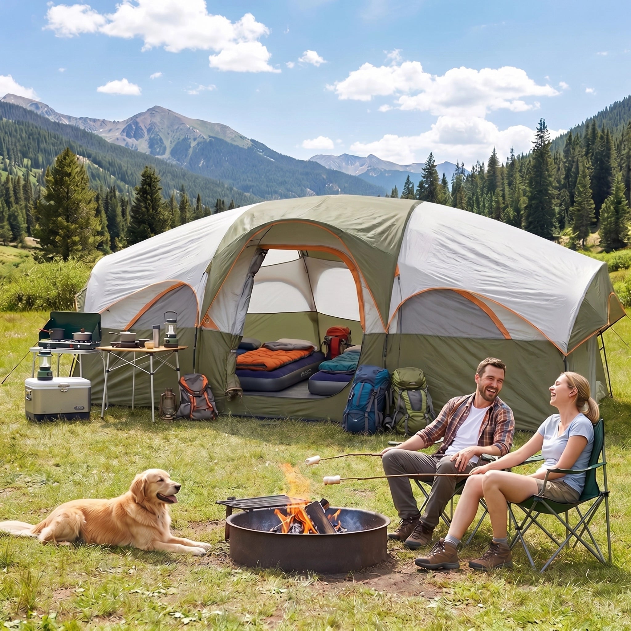CAMPROS CP 8-Person Family Camping Tent | Rainproof Heavy Duty 2-Room Dome Tent, Easy 5-Min Setup - Camping Tents - CAMPROS CP