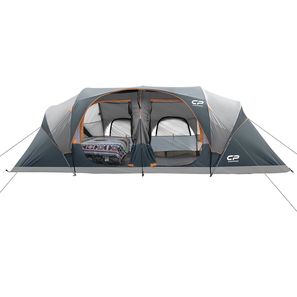 CAMPROS CP Tent 12-Person-Camping-Tents,3 Room Family Tents,Waterproof Windproof Family Tent with Top Rainfly,6 Large Mesh Windows,Double Layer,Easy Set Up, Portable with Carry Bag - CAMPROS CP