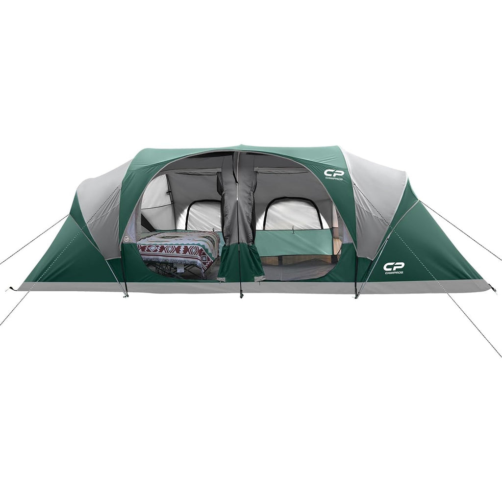 CAMPROS CP Tent 12-Person-Camping-Tents,3 Room Family Tents,Waterproof Windproof Family Tent with Top Rainfly,6 Large Mesh Windows,Double Layer,Easy Set Up, Portable with Carry Bag - CAMPROS CP