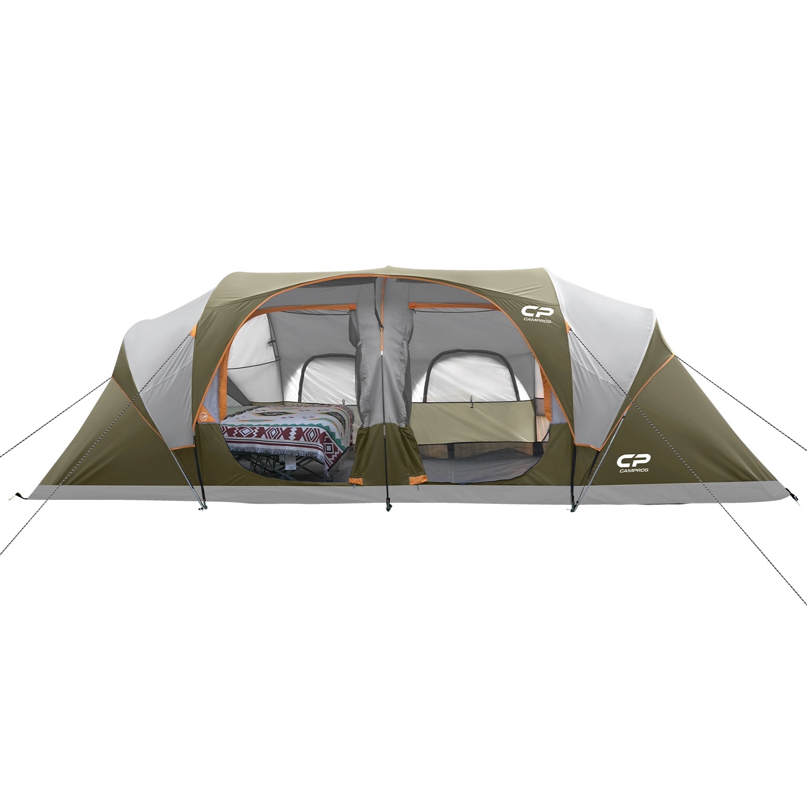CAMPROS CP Tent 12-Person-Camping-Tents,3 Room Family Tents,Waterproof Windproof Family Tent with Top Rainfly,6 Large Mesh Windows,Double Layer,Easy Set Up, Portable with Carry Bag - CAMPROS CP