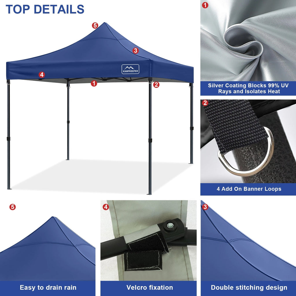 Canopy Replacement Top Cover for 10x10 Straight Leg Peak Tent, 500D PU Coated Polyester Waterproof UV Protection Outdoor Patio Commercial Sun Shade Roof, Top Only - CAMPROS CP