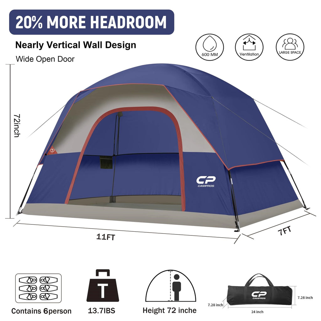 2/4/6 Person Camping Tent, Waterproof Windproof Easy Setup Dome Tent