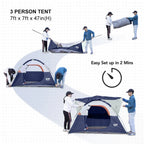 3 Person Lightweight Camping Tent, Waterproof Easy Setup Backpacking Tent