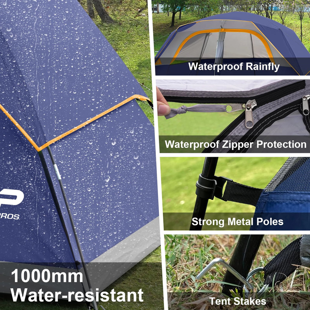 6/8 Person Family Camping Tent, Waterproof & Easy Setup Outdoor Dome Tent