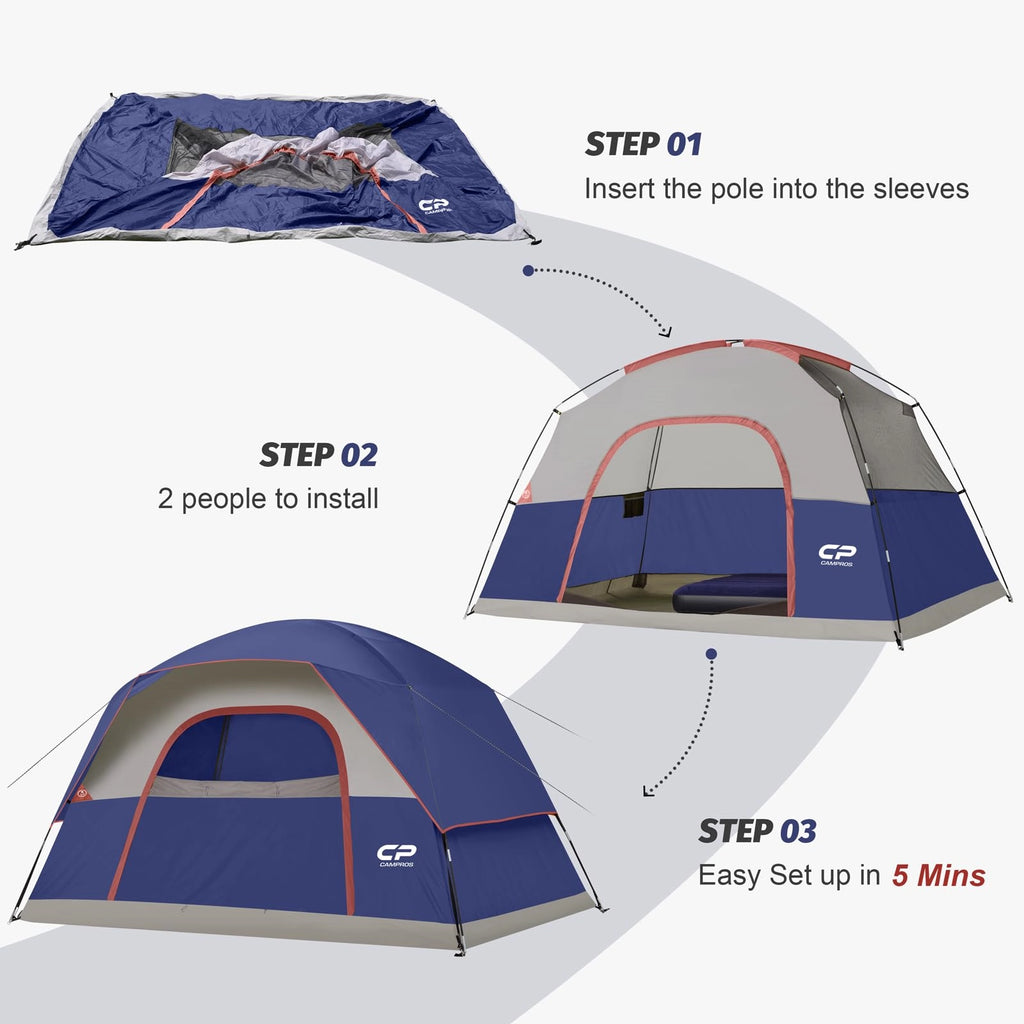 2/4/6 Person Camping Tent, Waterproof Windproof Easy Setup Dome Tent